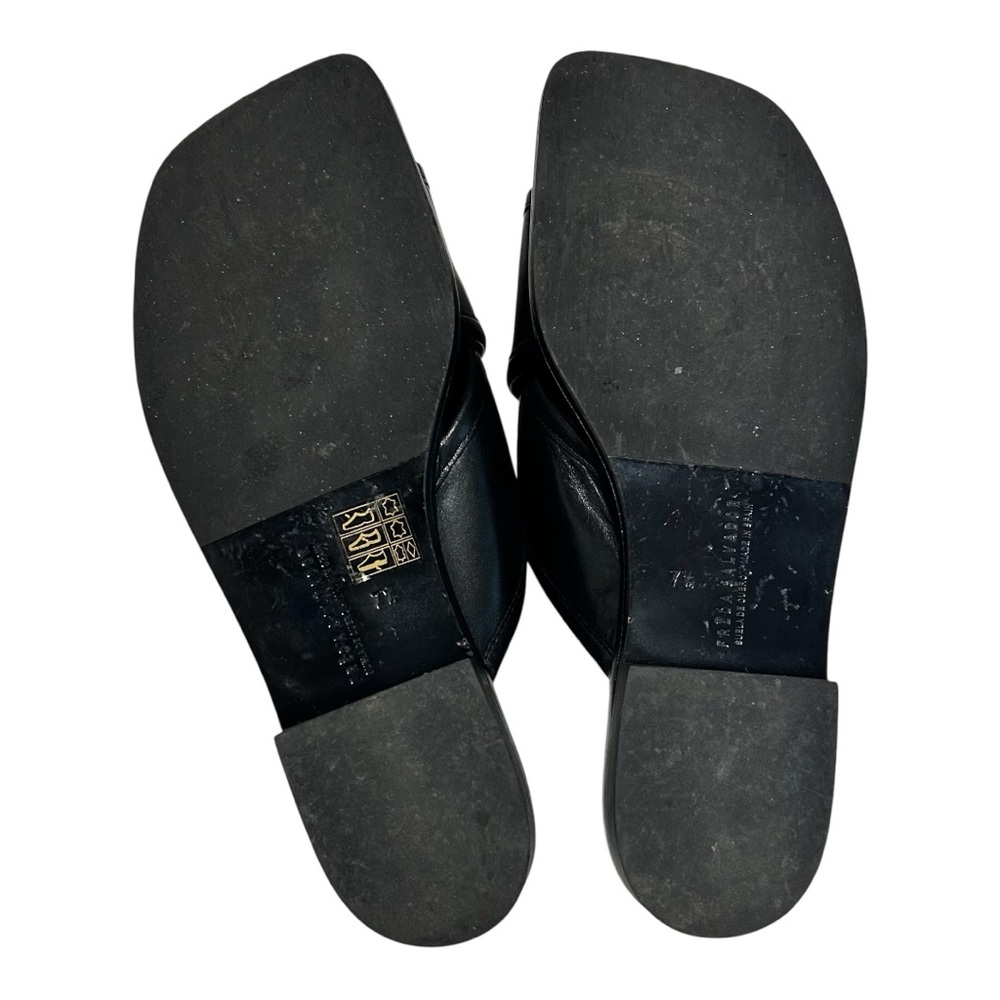 Freda Salvador Marta Black Leather Criss Cross Slide Sandal Flat Minimalist 7.5 - Picture 6 of 15